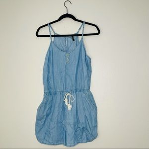 Blue denim romper